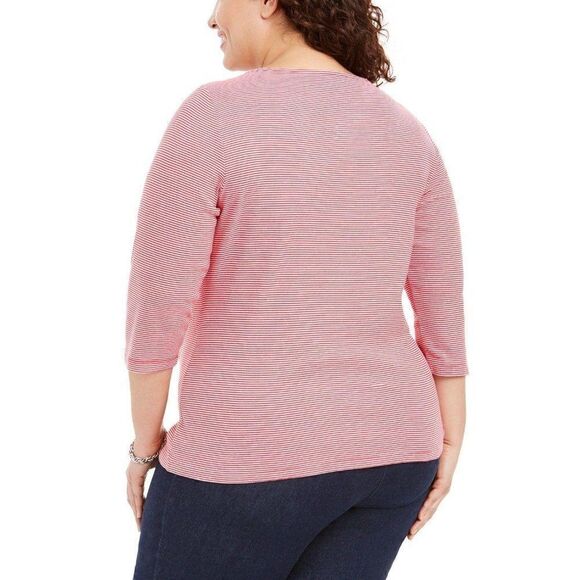 Karen Scott Red/White Plus Size Grommet-Trim Top - Picture 2 of 7